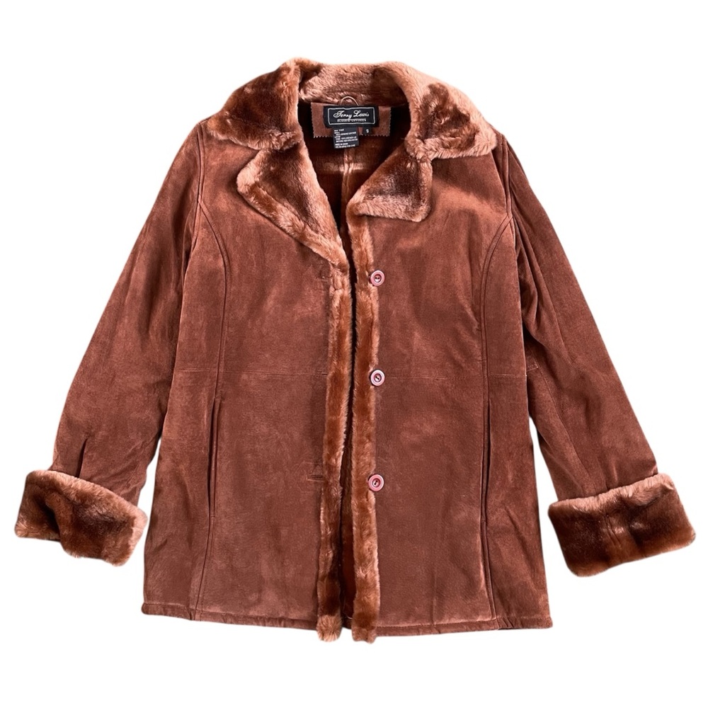 Vintage Jerry Lewis Brown Suede Faux Fur-Lined Coat
